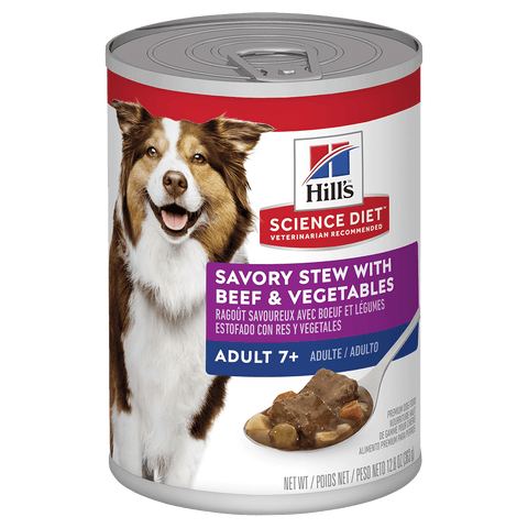 Hill’s - Science Diet - Wet Food Tins - Adult Dog (7+) - Savory Stew Beef & Veg - 12 x 363g