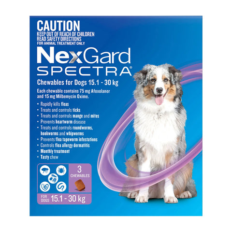 NexGard SPECTRA - Chewables for Dogs 15.1 - 30kg (PURPLE) -3 Pack
