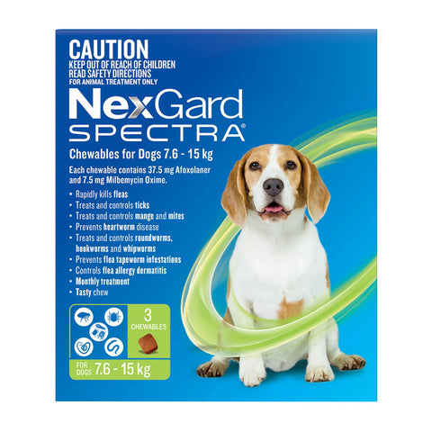 NexGard SPECTRA - Chewables for Dogs 7.6 - 15kg (GREEN) - 3 Pack