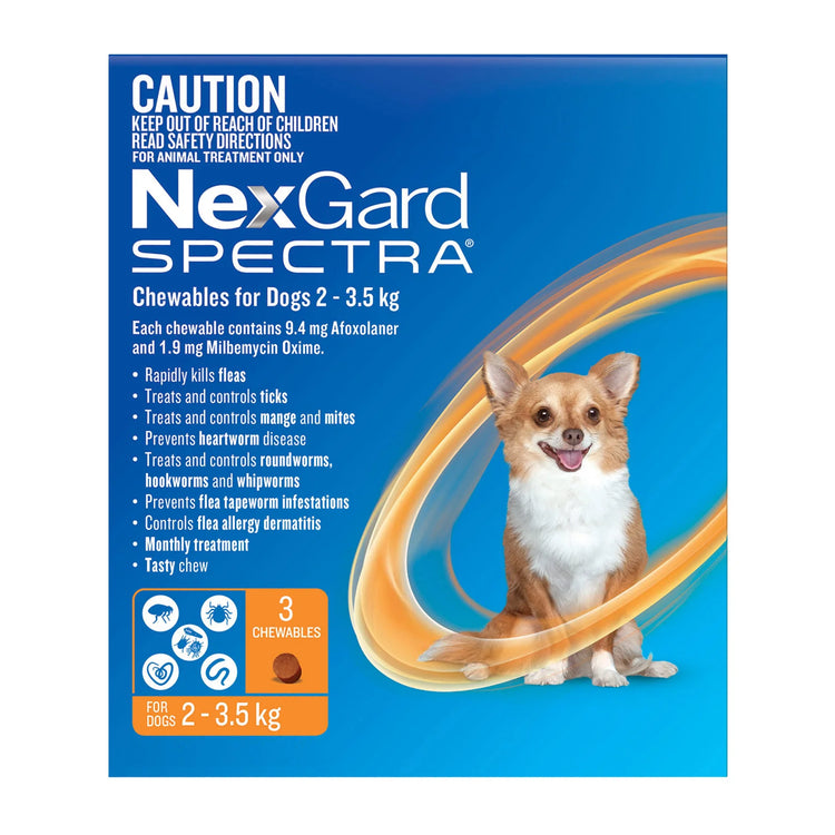 NexGard SPECTRA - Chewables for Dogs 2 - 3.5kg (ORANGE) - 6 Pack- 3 Pack