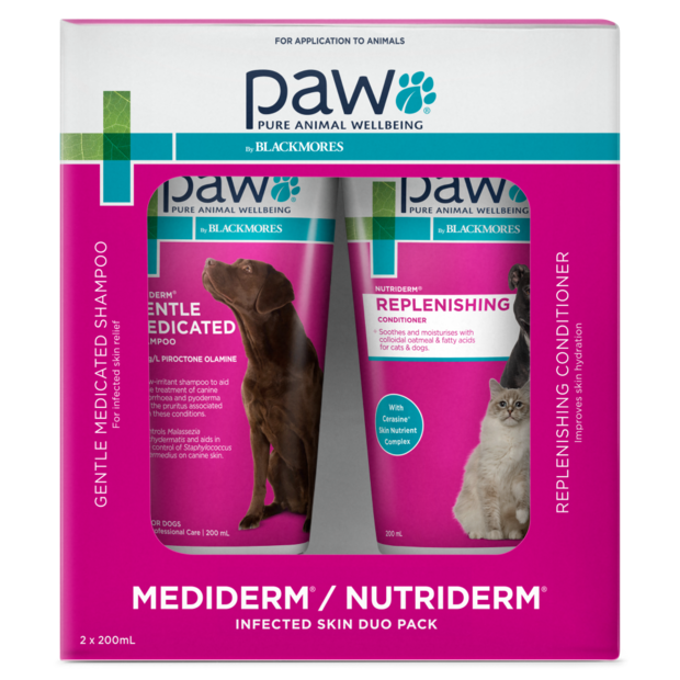 Blackmores: Paw - Infected Skin Duo Pack (1 x Mediderm Shampoo 200ml + 1 x Nutriderm Conditioner 200ml)