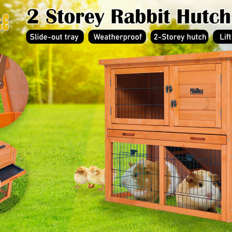 Paw Mate 92 x 45 x 82cm Rabbit Hutch Chicken Coop 2 Storey Cage Run