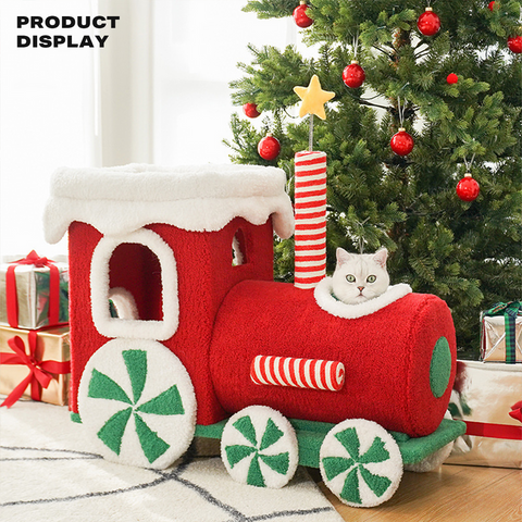 Christmas Gift Train Cat Tree Cat nest Integrated Toy Scratching Post