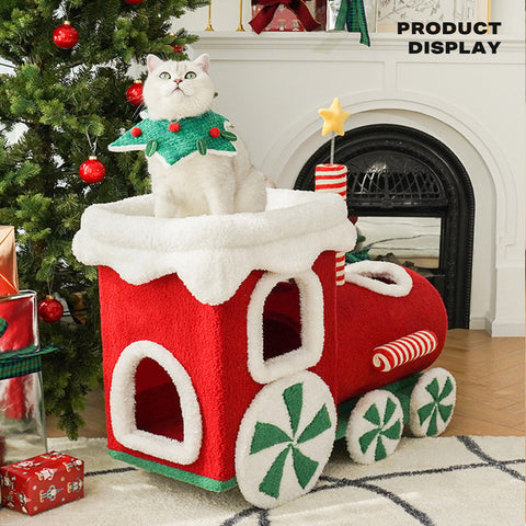 Christmas Gift Train Cat Tree Cat nest Integrated Toy Scratching Post