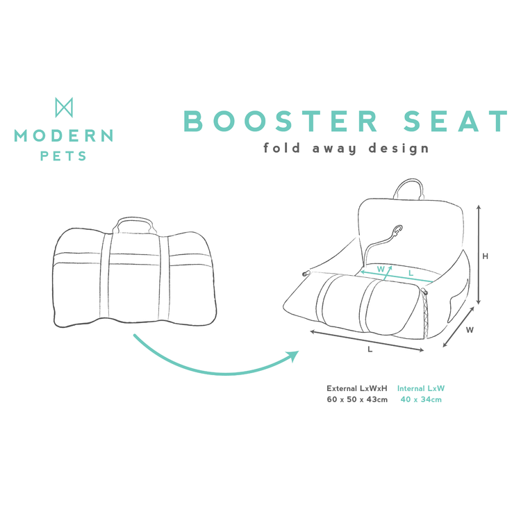 Premium Dog Booster Seat for Small Pets Storm Grey or Caramel- size  L 60cm x W 50cm x H 43cm